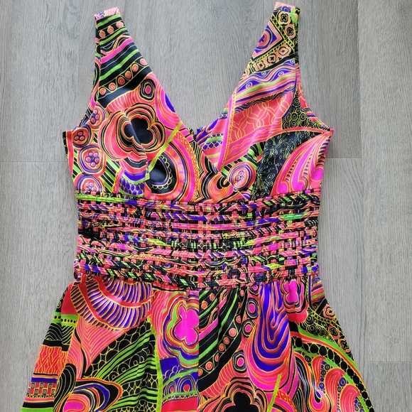 Vintage 70s 80s Vibrant Print Genie Artsy Multicolor Wide Leg Jumpsuit Sz Small - Picture 3 of 16